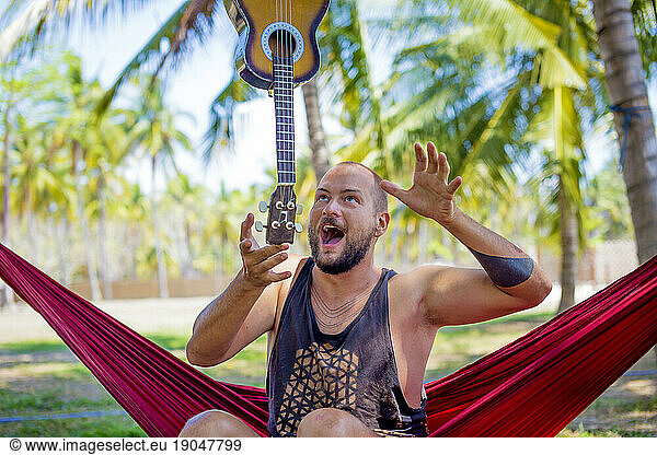 Young man having fun.