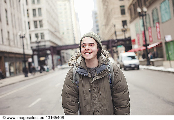 Young man in downtown Chicago  Illinois