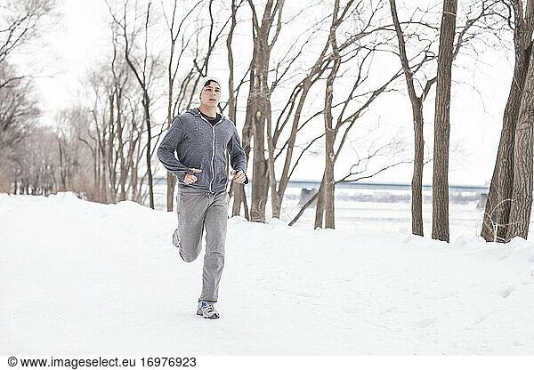 Young man in jogging pants working out