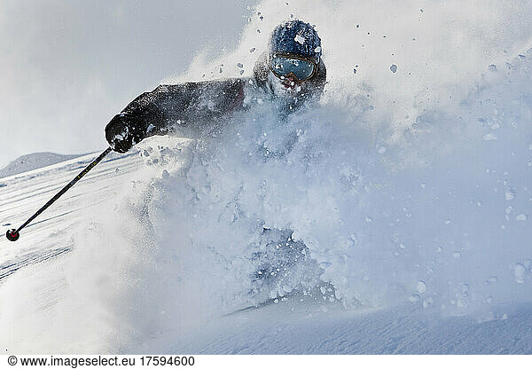 Young man skiing on snow  Tyrol  Austria