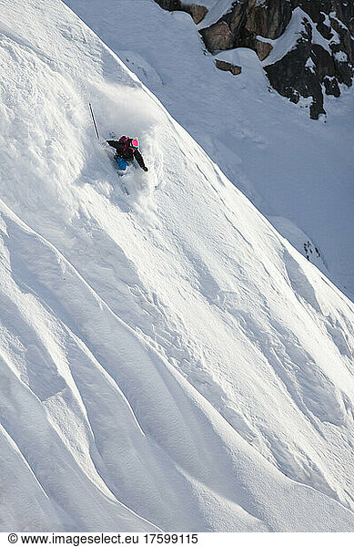 Young man skiing on snowcapped mountain  Tyrol  Austria