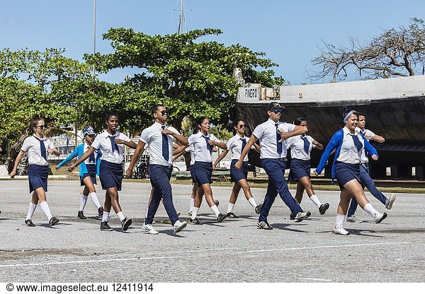 Young people practicing for a march in Nueva Gerona on Isla de la Juventud  Cuba.