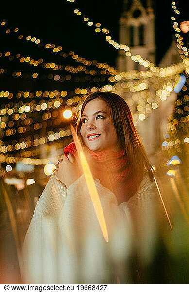 Young woman at the Christmas market