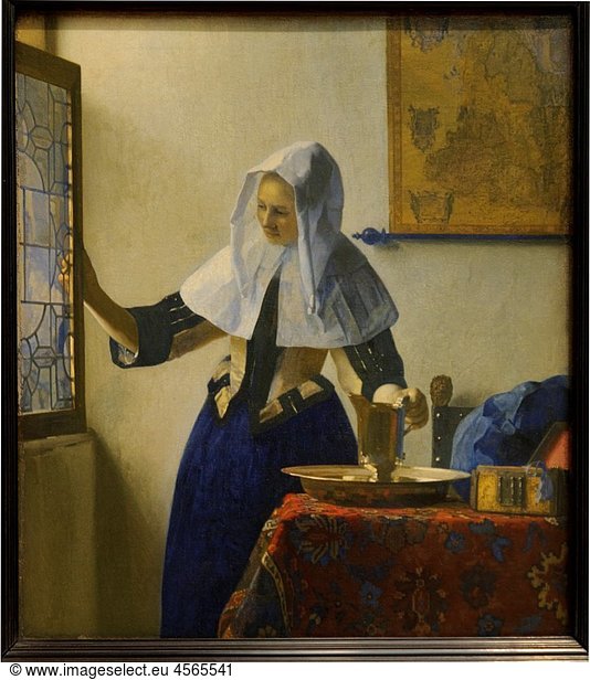 Young Woman with a Water Pitcher  ca 1662  by Johannes Vermeer Dutch  1632–1675  Oil on canvas  18 x 16 in 45 7 x 40 6 cm  Metropolitan Museum of Art  New York City