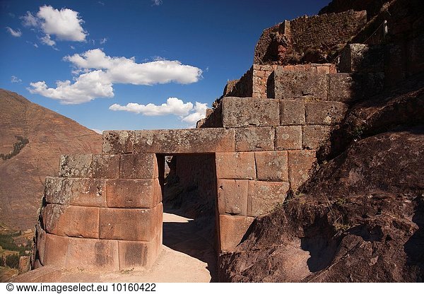 zeigen Stein Eingang Tür Veranda Beschluss antik Inka Peru Südamerika