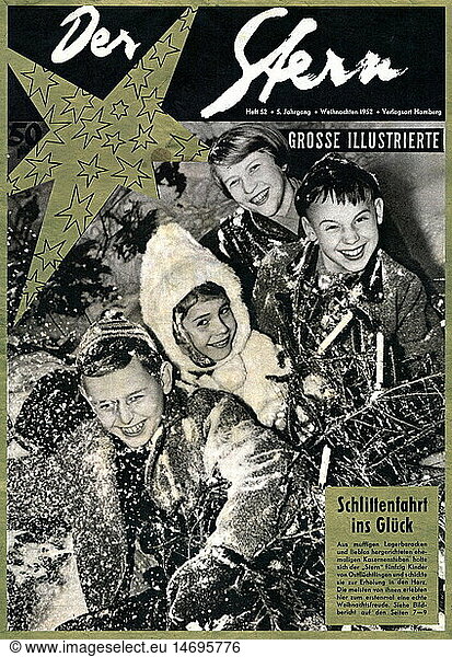 Zeitschriften  1952  'Der Stern'  Heft Nr. 52  5. Jahrgang  Titel  'Schlittenfahrt ins GlÃ¼ck'  Hamburg  Weihnachten 1952
