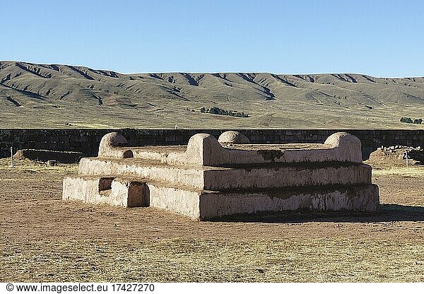 Zeremonielle Plattform  Ruinenanlage der Prä-Inka-Zeit von Tiwanaku  auch Tiahuanaco  Unesco Weltkulturerbe  Departement La Paz  Bolivien  Südamerika