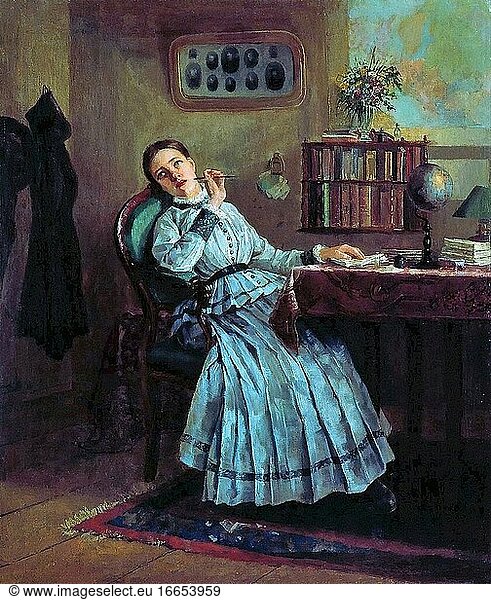 Zhuravlev Firs Sergeevich - Reverie - Russian School - 19th and Early 20th Century.