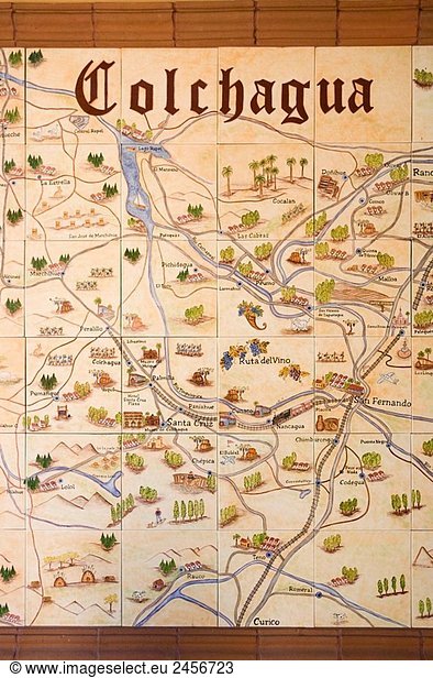 Ziegel-Karte von Colchagua Weinbaugebiet Santa Cruz Hotel Colchagua Tal Chile