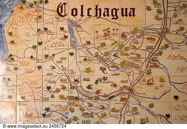 Ziegel-Karte von Colchagua Weinbaugebiet Santa Cruz Hotel Colchagua Tal Chile