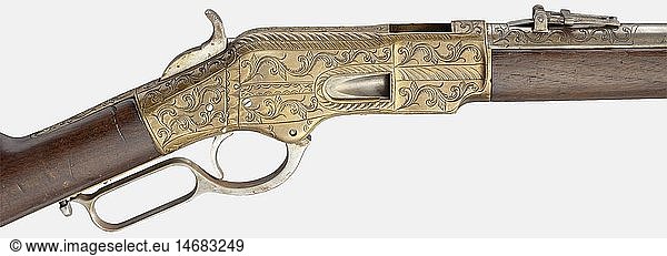 ZIVILE LANGWAFFEN MODERNE SYSTEME  Winchester Mod. 1866 Musket  Kal..44 RF  Nr. 86601. Runder 27'-Lauf ohne Laufbeschriftung  Rahmenvisier. Messingrahmen und Laufansatz mit afghanischer Rankengravur. SchÃ¤ftung aus Nussbaumholz mit Messinggarnitur. In der Verwendungszeit in Afghanistan Ã¼berarbeitet und dekoriert. Mechanik leicht defekt. Erwerbsscheinpflichtig
