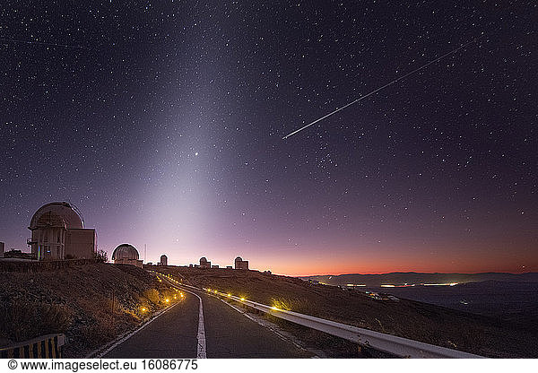 Zodiacal light and shooting star  La Silla Observatory  Atacama  Desert  Chile