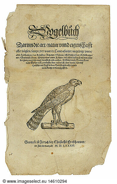 zoology / animals  textbooks  'Historia animalium'  by Conrad Gessner  Zurich  Switzerland  1551 - 1558  edition in German  1582  woodcut